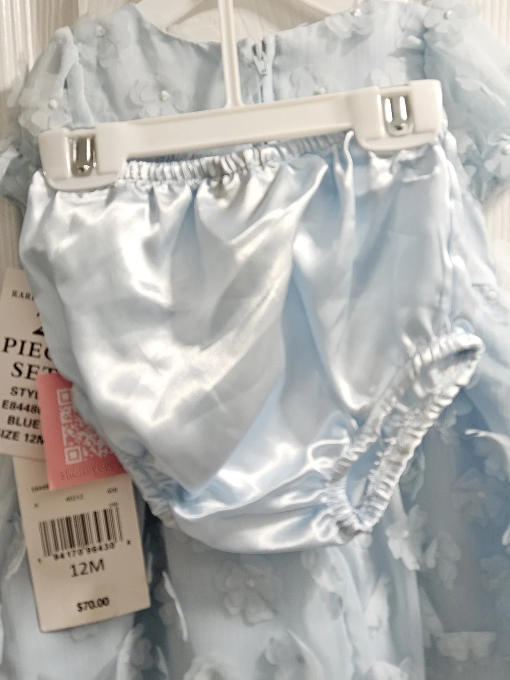 Rare Editions Baby Girl Blue 3D Floral Party Dress Bloomer Set 12M NWT